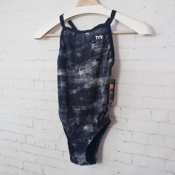 TYR American Dream Diamond Fit One Piece Swimsuit Size 26 Gray Star Print NEW - Picture 3 of 8